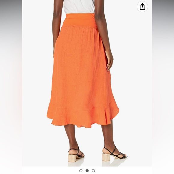 M MADE IN ITALY ORANGE LINEN RUFFLE SKIRT - Picture 6 of 9